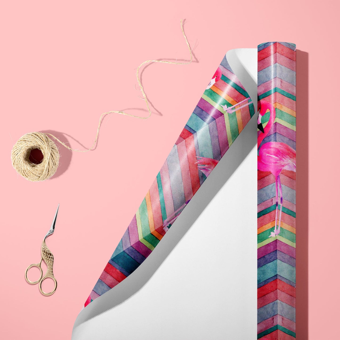 Watercolor Chevron Flamingo Art & Craft Gift Wrapping Paper