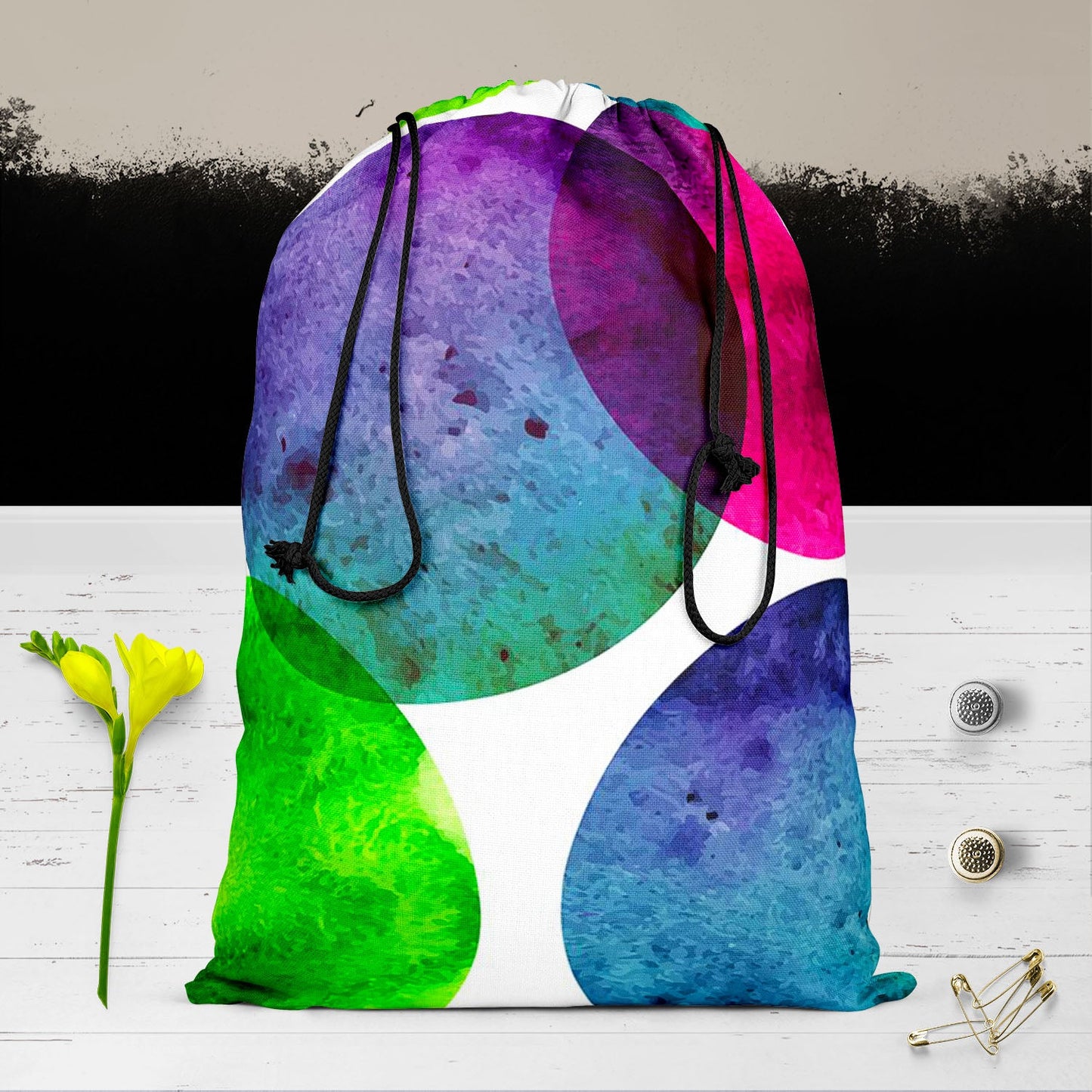 Circles On White D1 Reusable Sack Bag | Bag for Gym, Storage, Vegetable & Travel