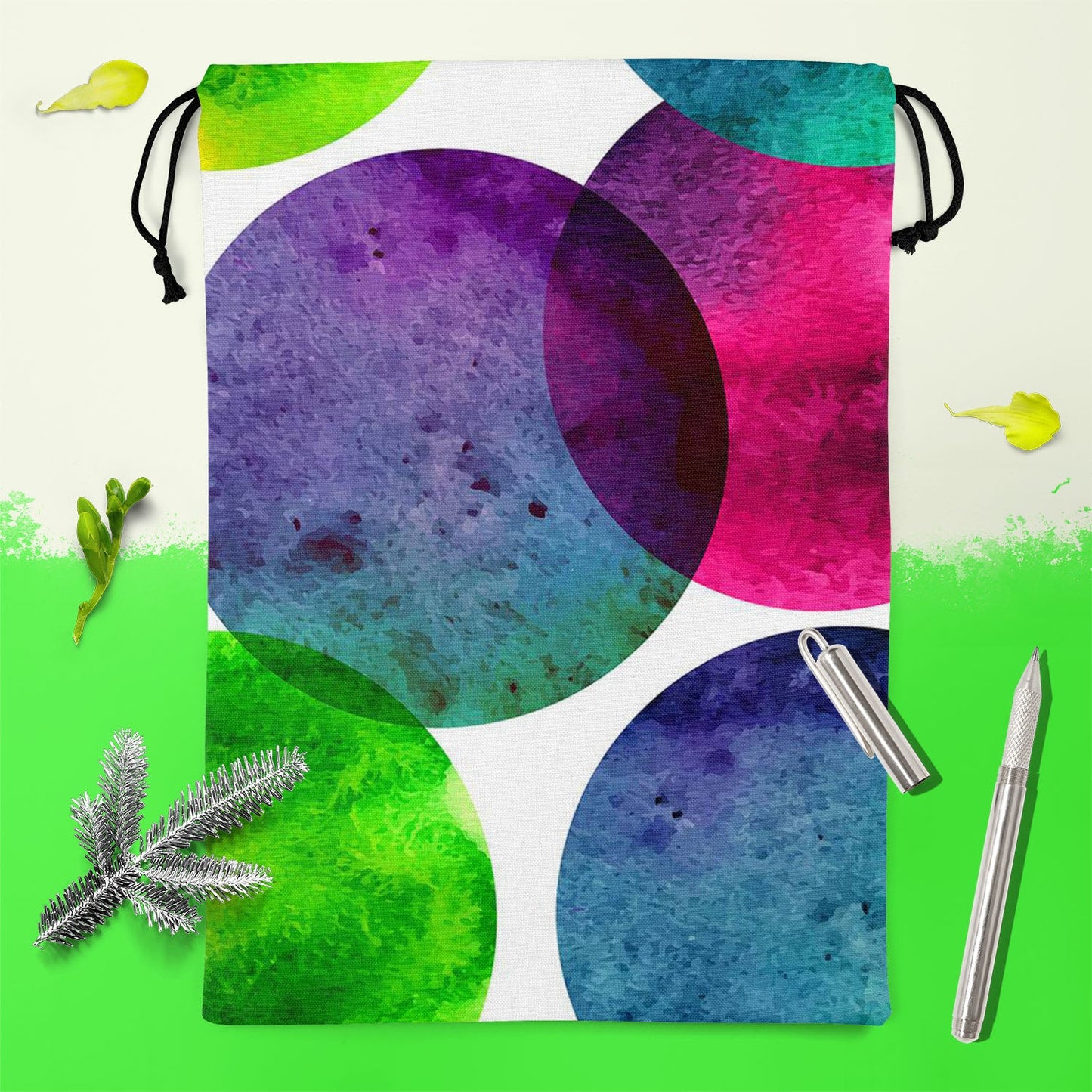 Circles On White D1 Reusable Sack Bag | Bag for Gym, Storage, Vegetable & Travel