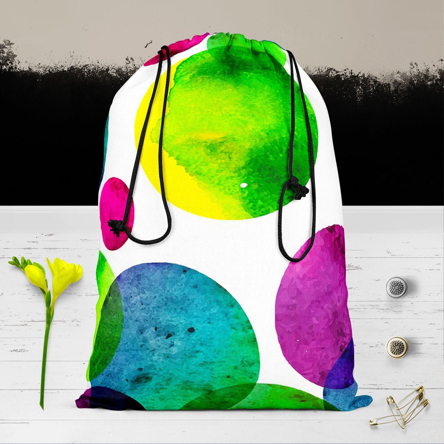 Circles On White D2 Reusable Sack Bag | Bag for Gym, Storage, Vegetable & Travel