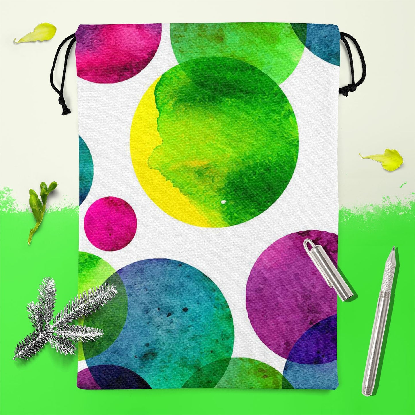 Circles On White D2 Reusable Sack Bag | Bag for Gym, Storage, Vegetable & Travel
