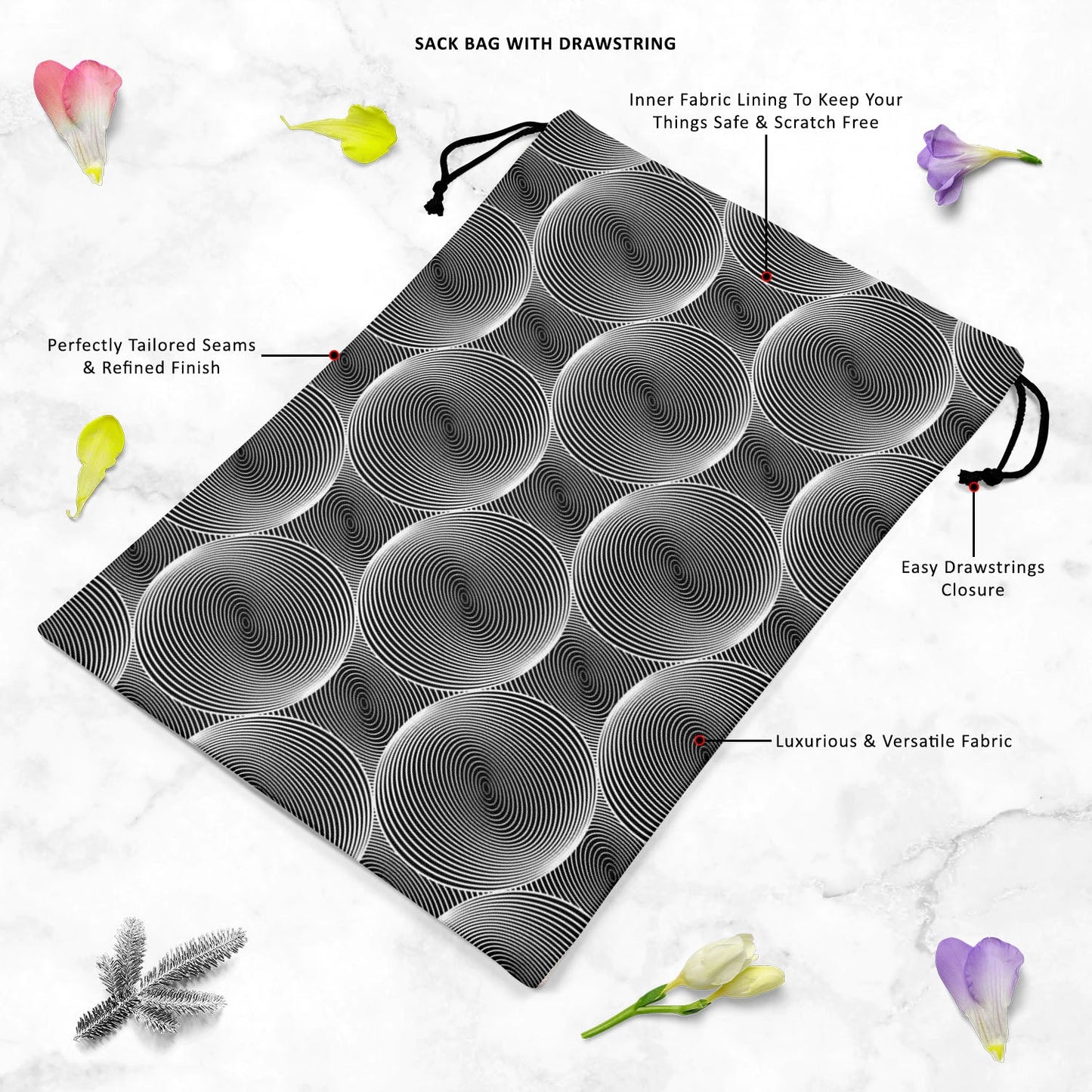 Monochrome Sphere Reusable Sack Bag | Bag for Gym, Storage, Vegetable & Travel