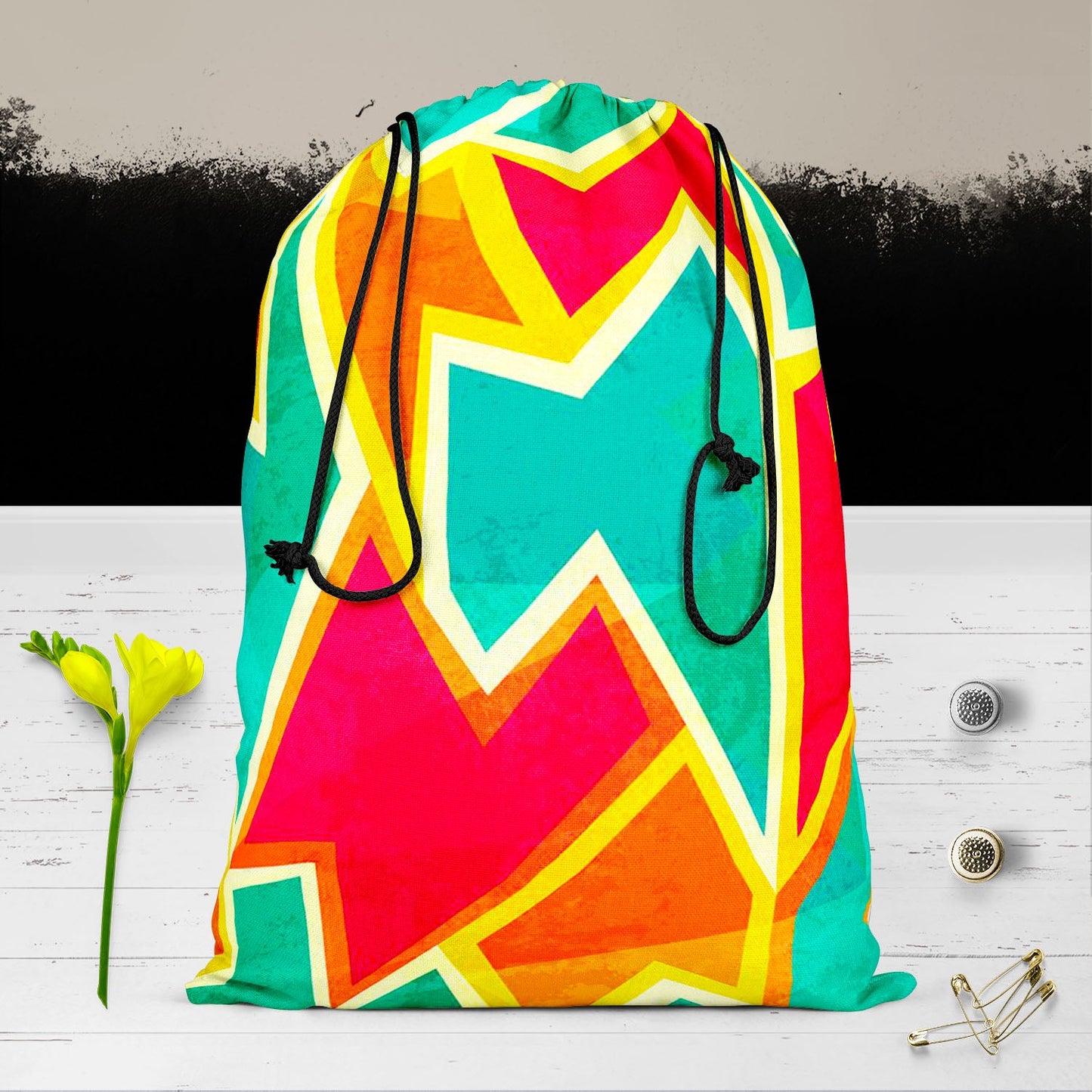 Bright Mosaic Reusable Sack Bag | Bag for Gym, Storage, Vegetable & Travel