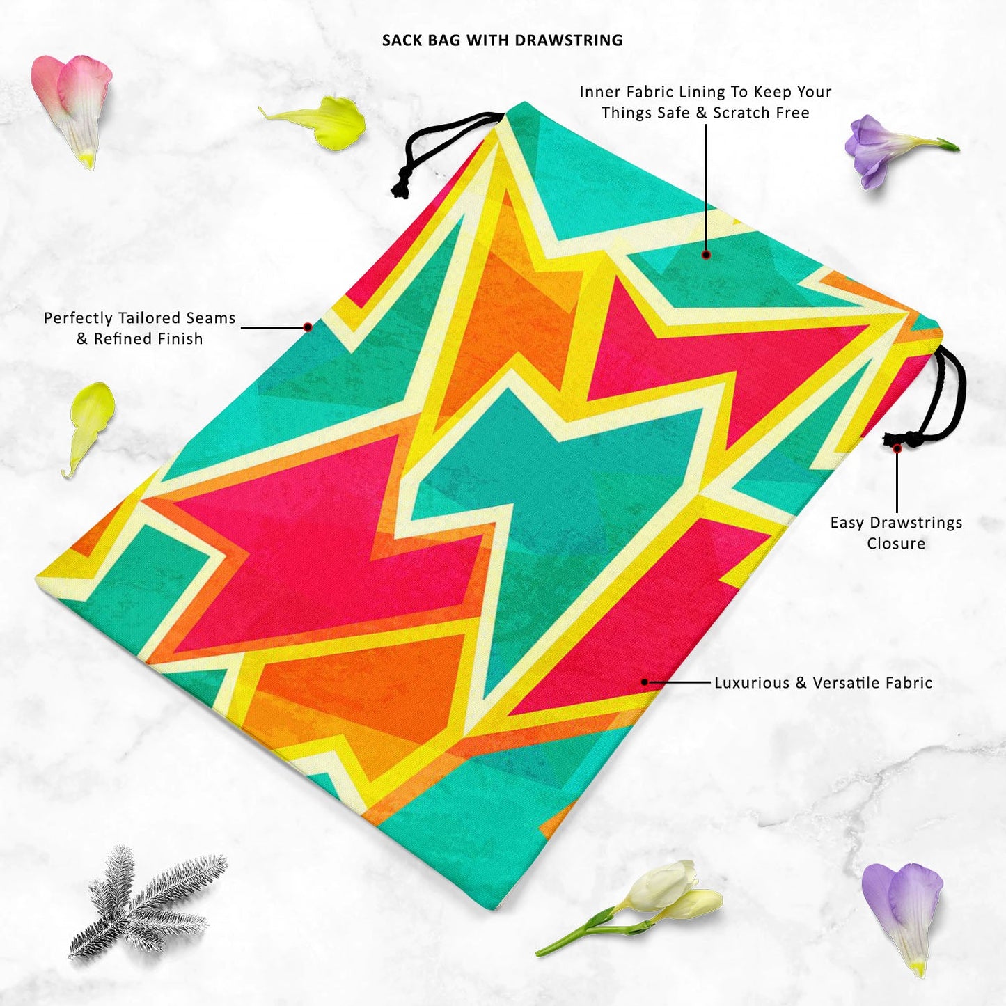 Bright Mosaic Reusable Sack Bag | Bag for Gym, Storage, Vegetable & Travel