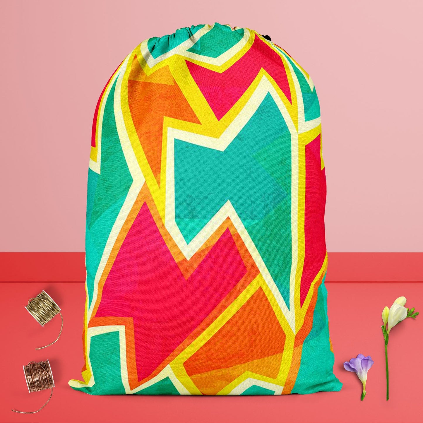 Bright Mosaic Reusable Sack Bag | Bag for Gym, Storage, Vegetable & Travel