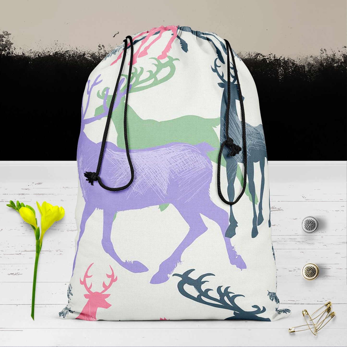 Deer & Pine Reusable Sack Bag | Bag for Gym, Storage, Vegetable & Travel
