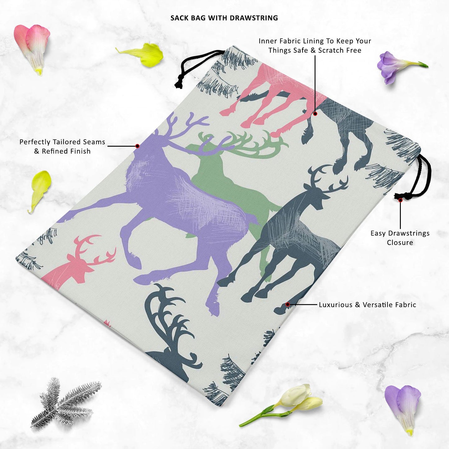 Deer & Pine Reusable Sack Bag | Bag for Gym, Storage, Vegetable & Travel