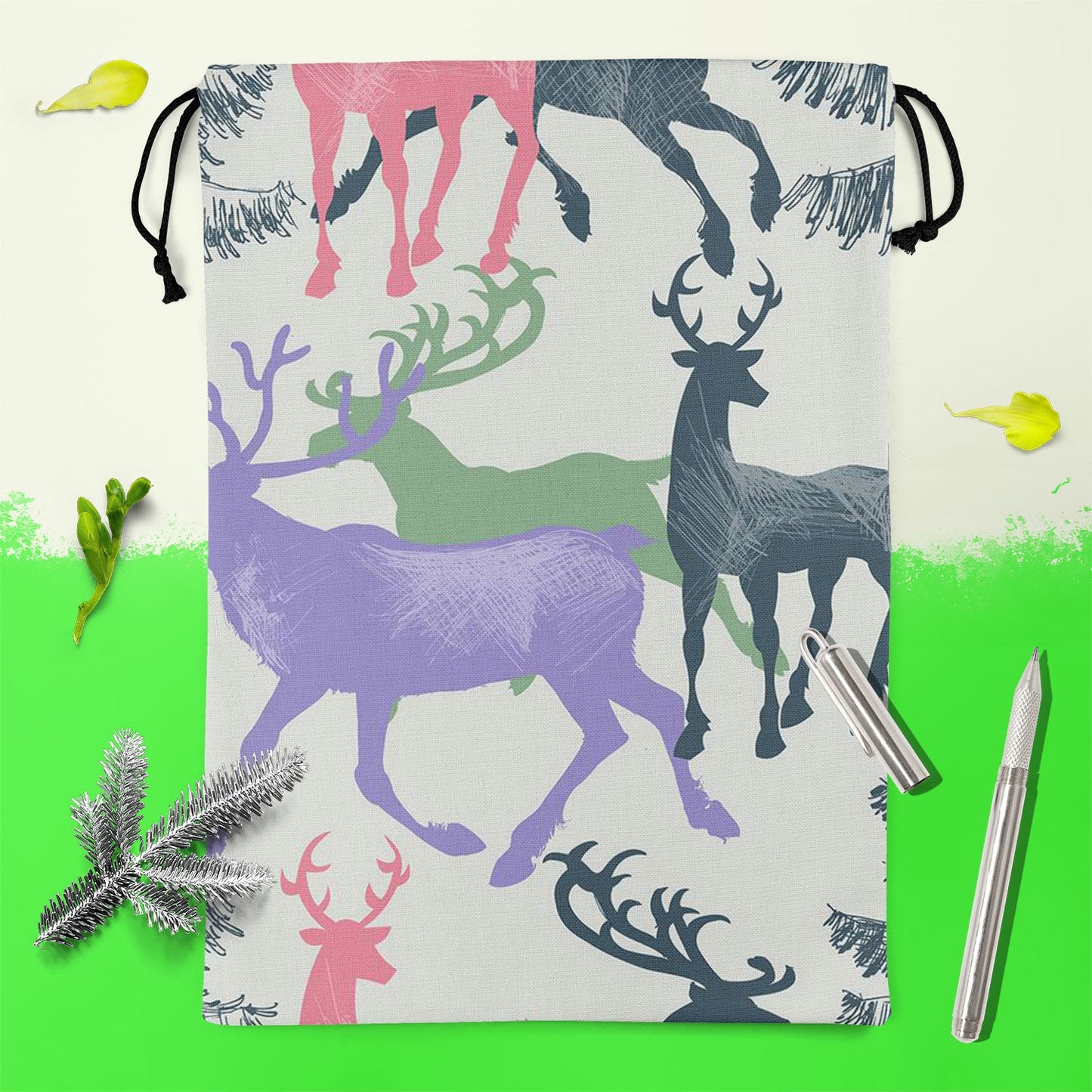 Deer & Pine Reusable Sack Bag | Bag for Gym, Storage, Vegetable & Travel
