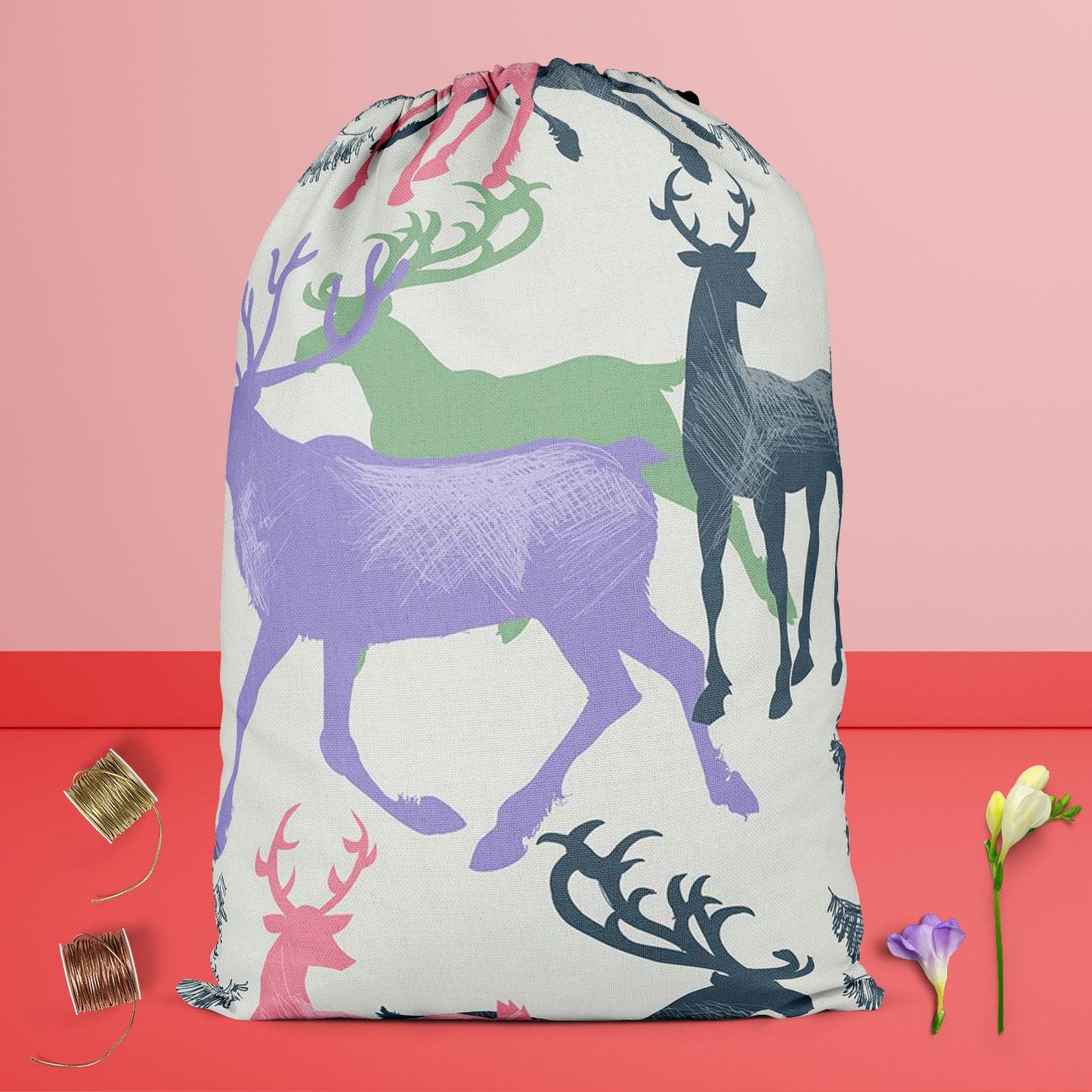 Deer & Pine Reusable Sack Bag | Bag for Gym, Storage, Vegetable & Travel
