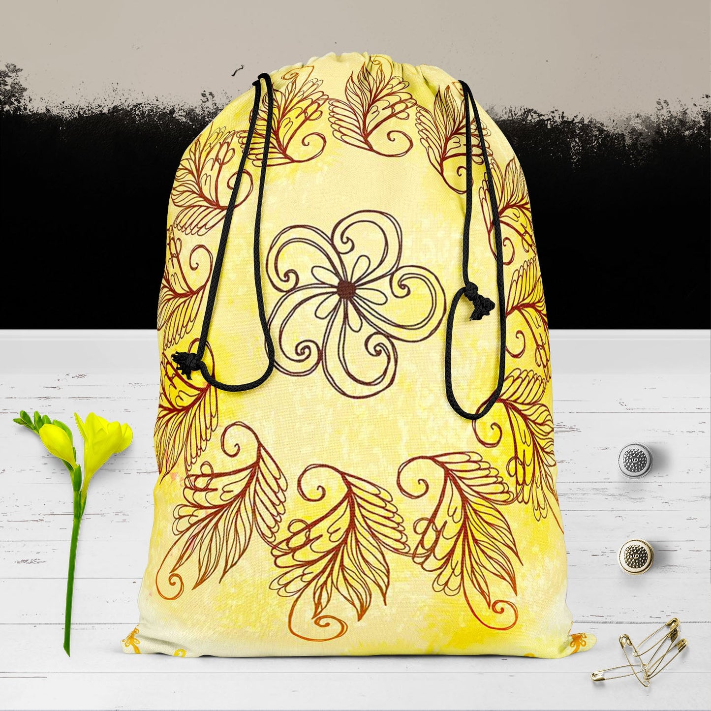 Ethnic Circular Ornament D4 Reusable Sack Bag | Bag for Gym, Storage, Vegetable & Travel