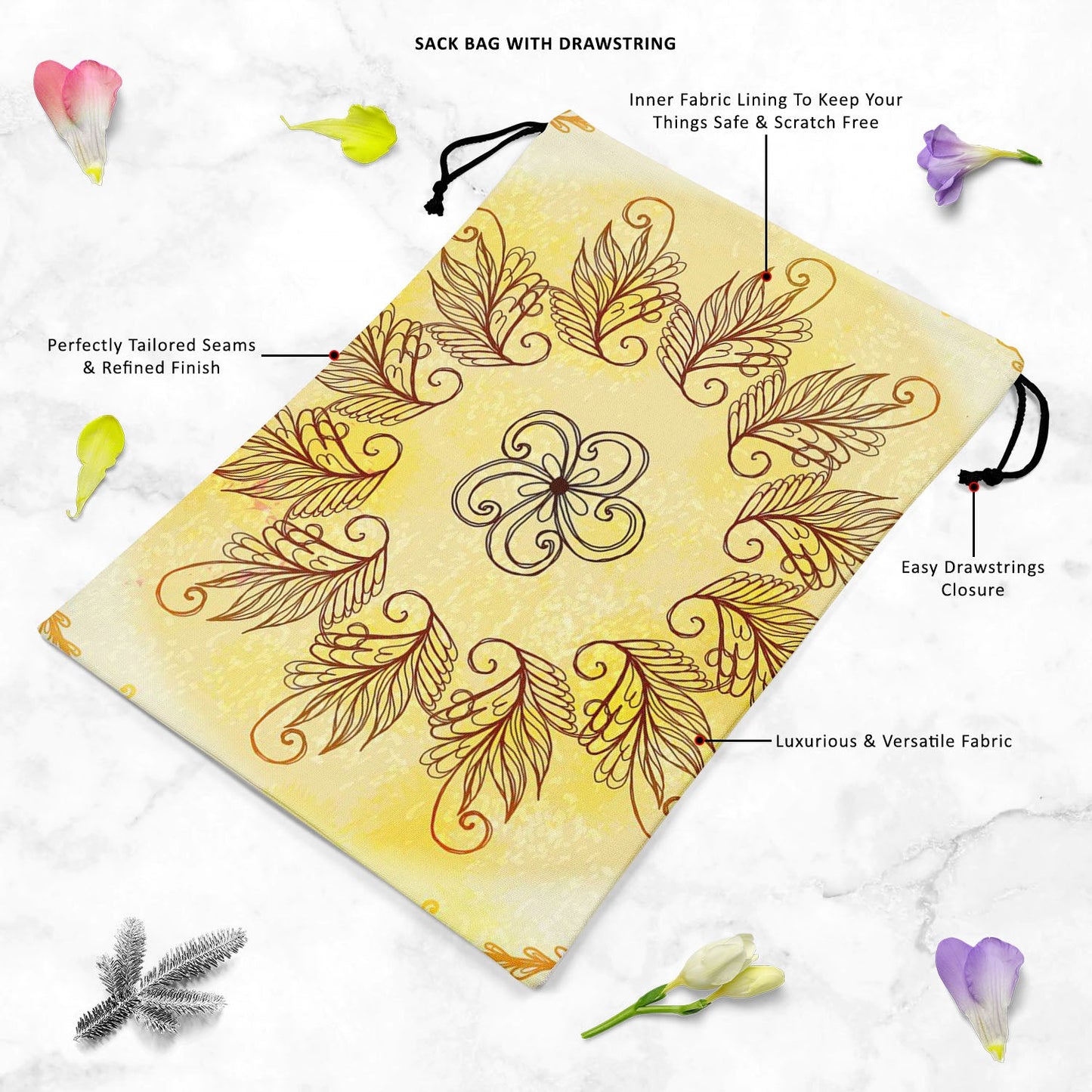 Ethnic Circular Ornament D4 Reusable Sack Bag | Bag for Gym, Storage, Vegetable & Travel