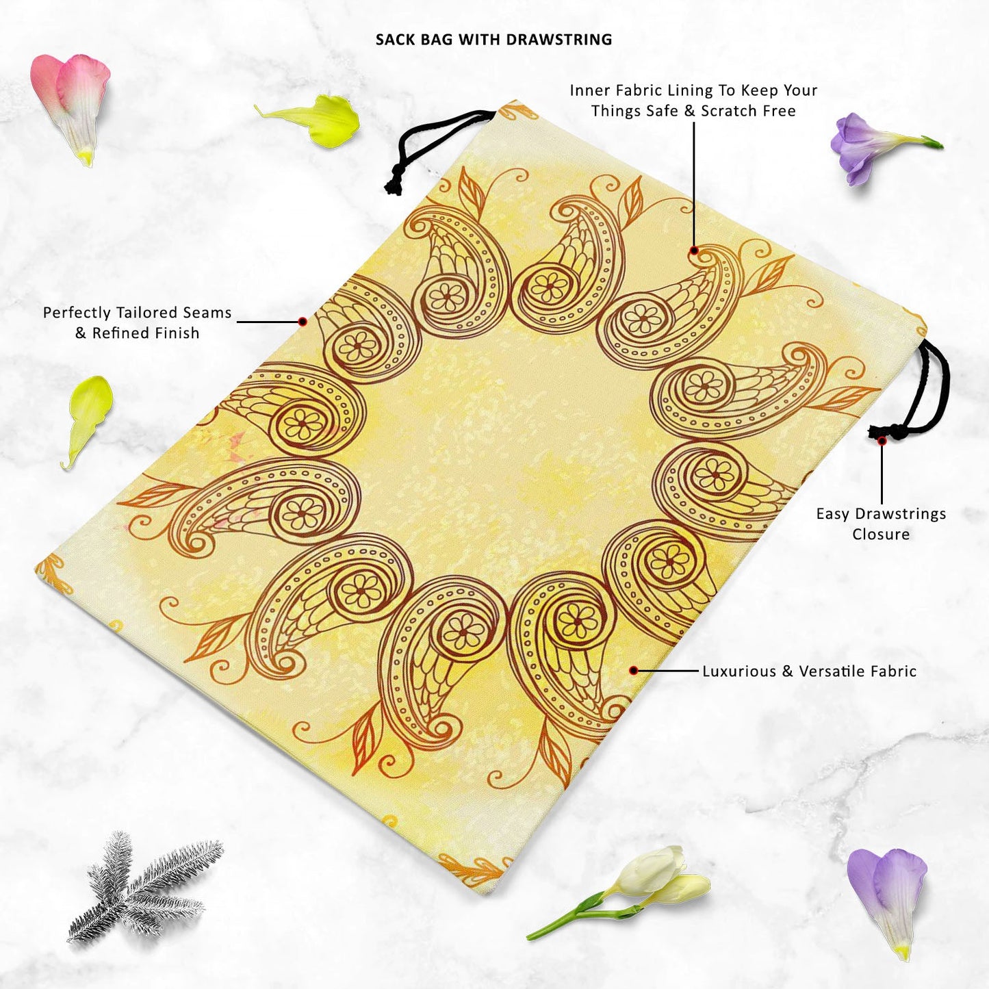 Ethnic Circular Ornament D5 Reusable Sack Bag | Bag for Gym, Storage, Vegetable & Travel
