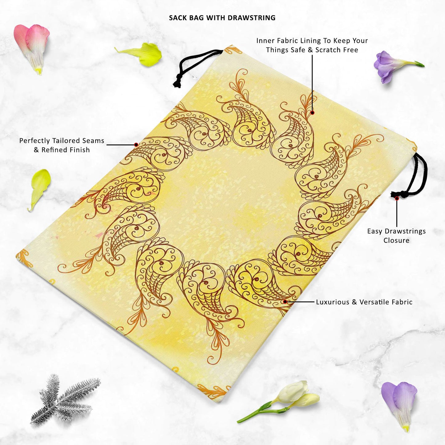 Ethnic Circular Ornament D6 Reusable Sack Bag | Bag for Gym, Storage, Vegetable & Travel