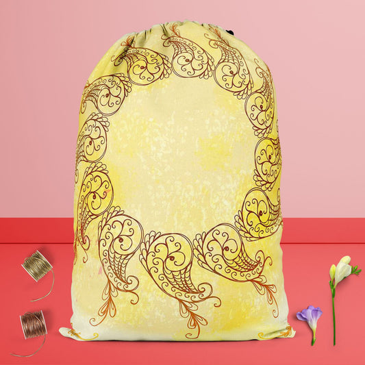 Ethnic Circular Ornament D6 Reusable Sack Bag | Bag for Gym, Storage, Vegetable & Travel