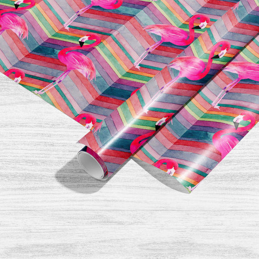 Watercolor Chevron Flamingo Art & Craft Gift Wrapping Paper