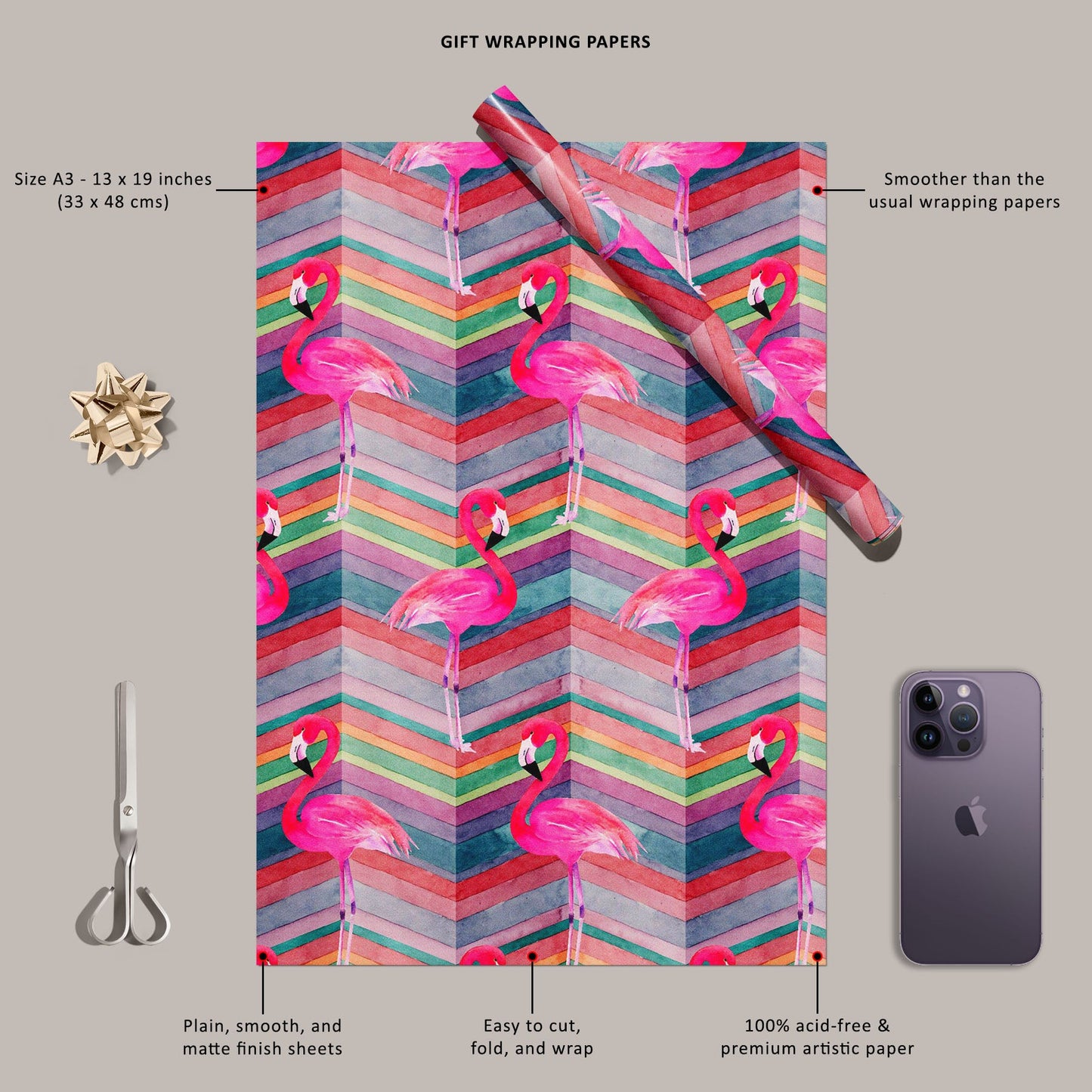 Watercolor Chevron Flamingo Art & Craft Gift Wrapping Paper