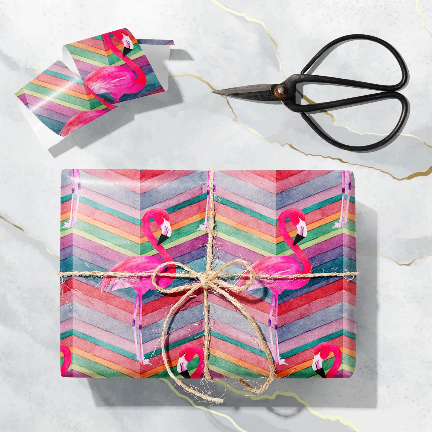 Watercolor Chevron Flamingo Art & Craft Gift Wrapping Paper