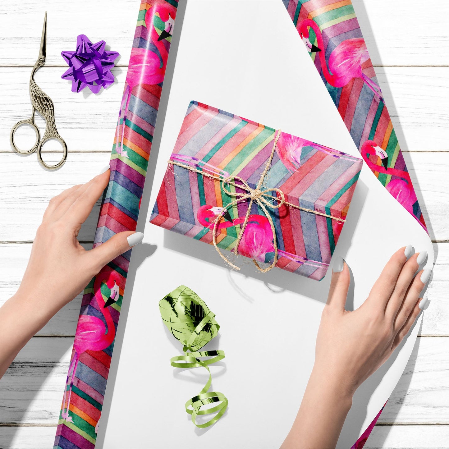 Watercolor Chevron Flamingo Art & Craft Gift Wrapping Paper
