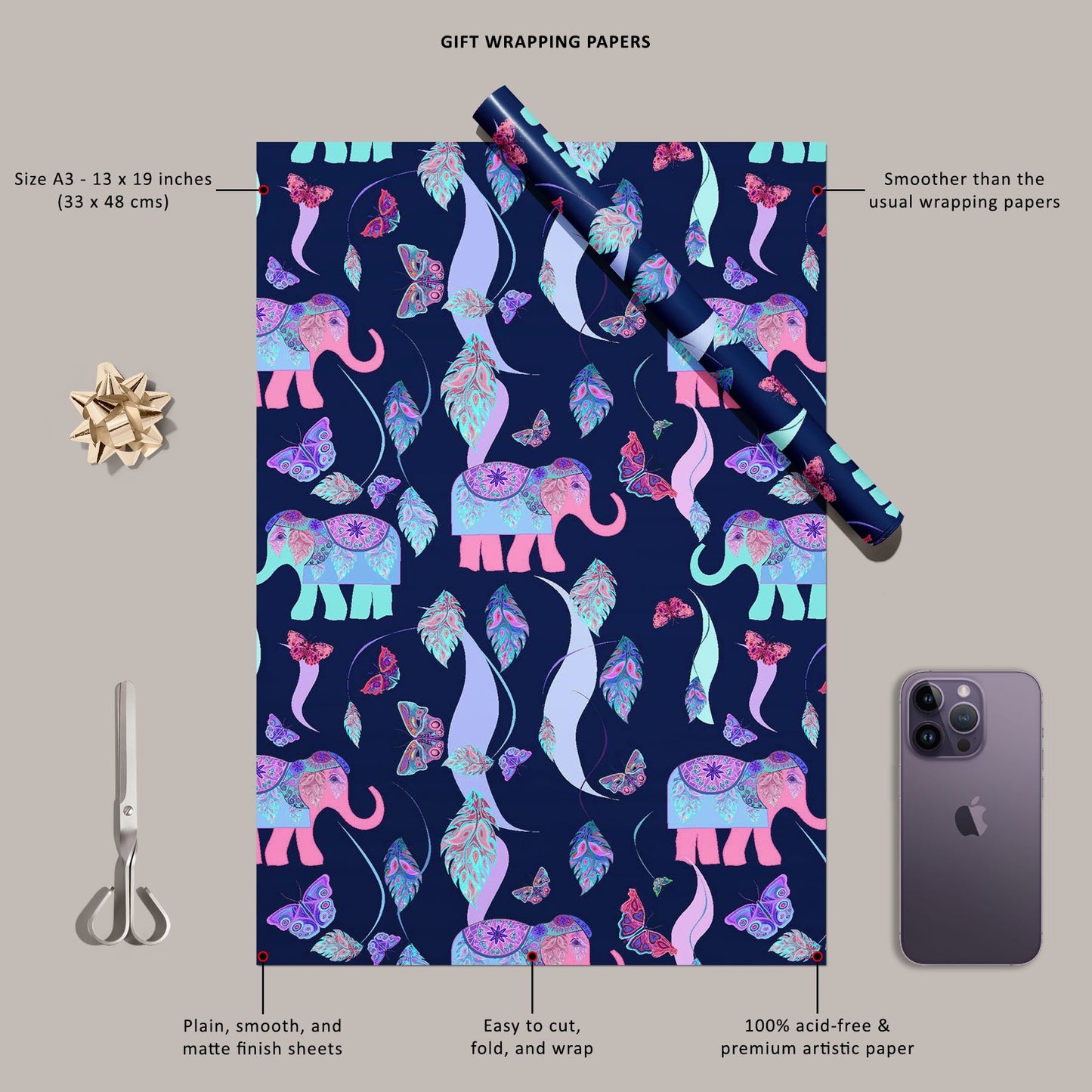 Abstract Elephant Feathers Art & Craft Gift Wrapping Paper