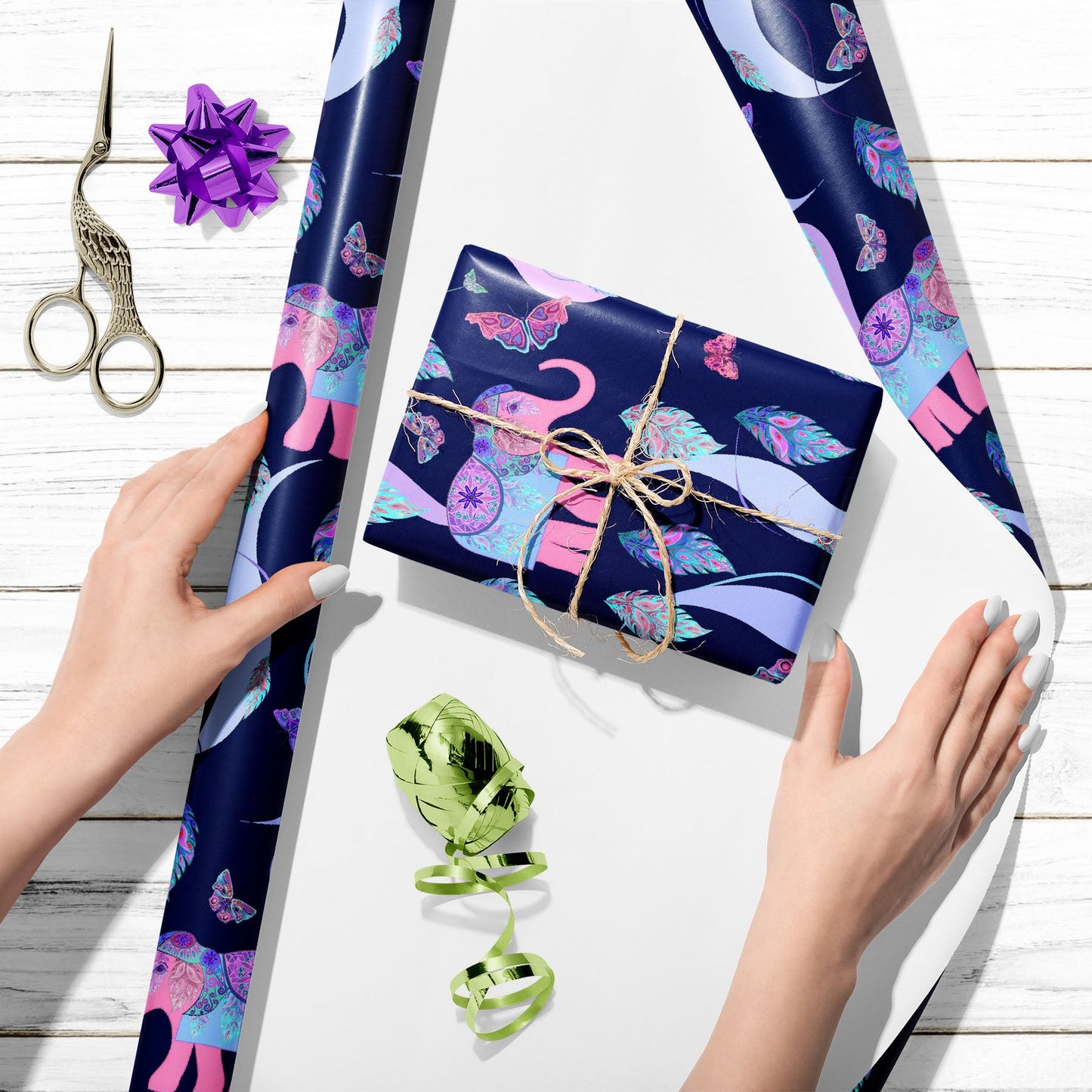 Abstract Elephant Feathers Art & Craft Gift Wrapping Paper