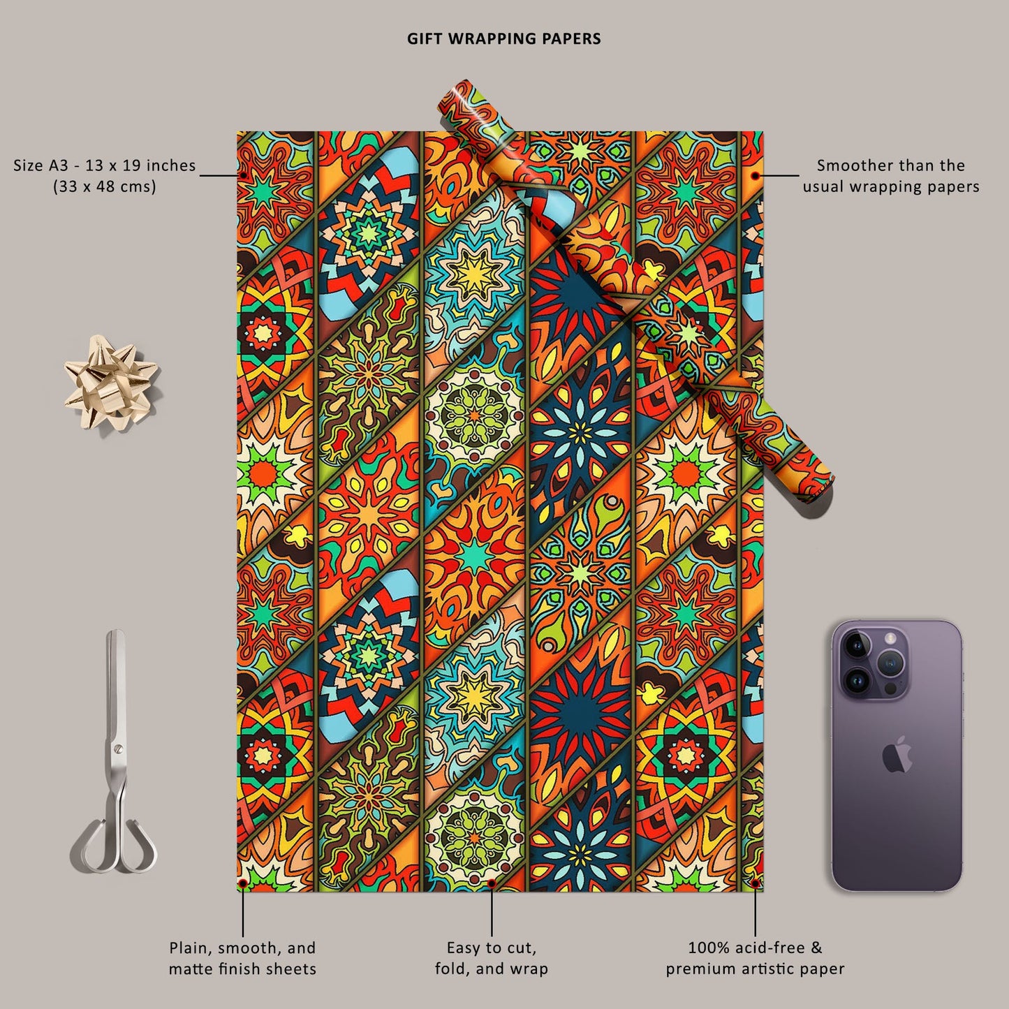 Vintage Floral & Mandala D11 Art & Craft Gift Wrapping Paper