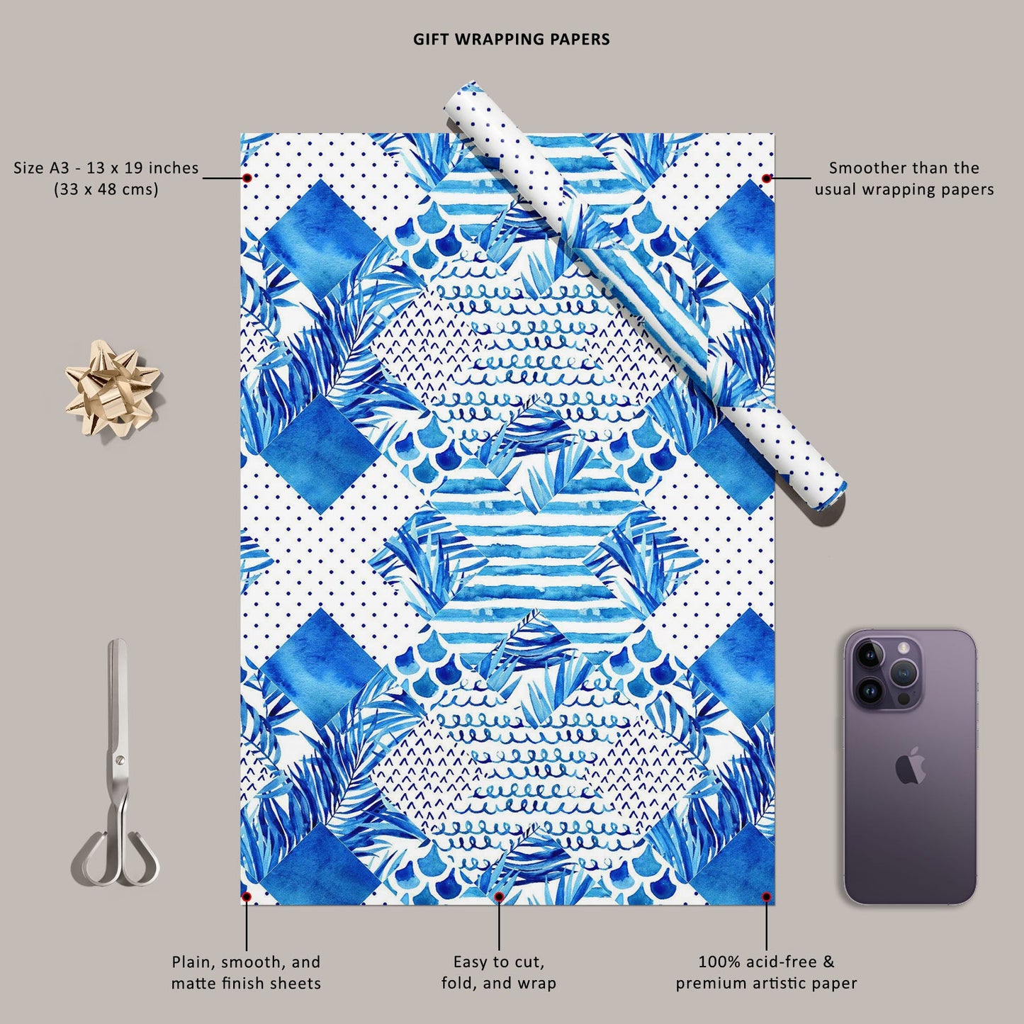 Abstract Blue Geometric Elements D1 Art & Craft Gift Wrapping Paper