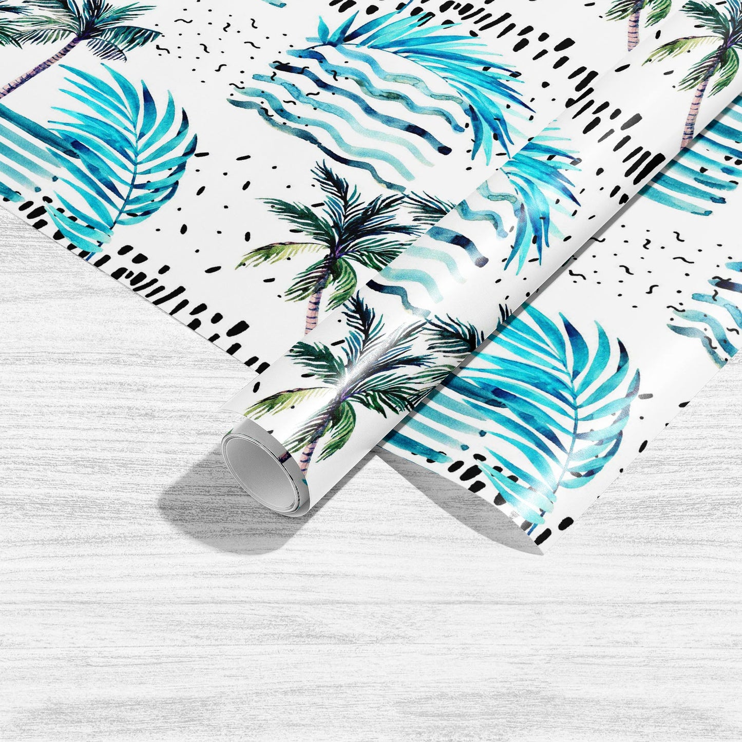 Blue Watercolor Palm, Monstera Leaves Art & Craft Gift Wrapping Paper