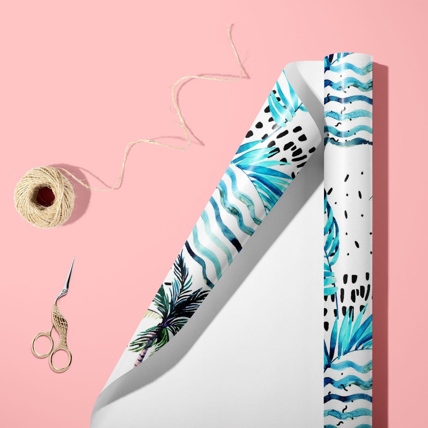 Blue Watercolor Palm, Monstera Leaves Art & Craft Gift Wrapping Paper
