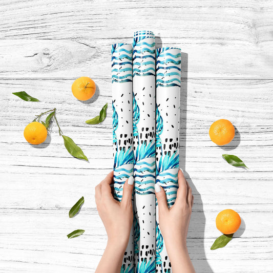 Blue Watercolor Palm, Monstera Leaves Art & Craft Gift Wrapping Paper