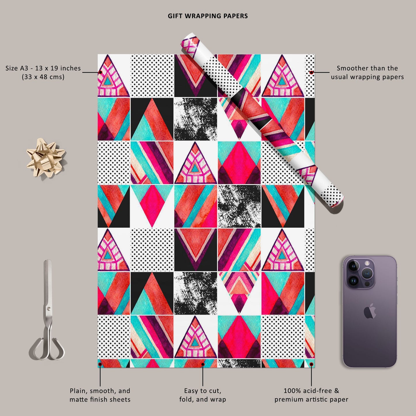 Abstract Squares & Triangles D3 Art & Craft Gift Wrapping Paper