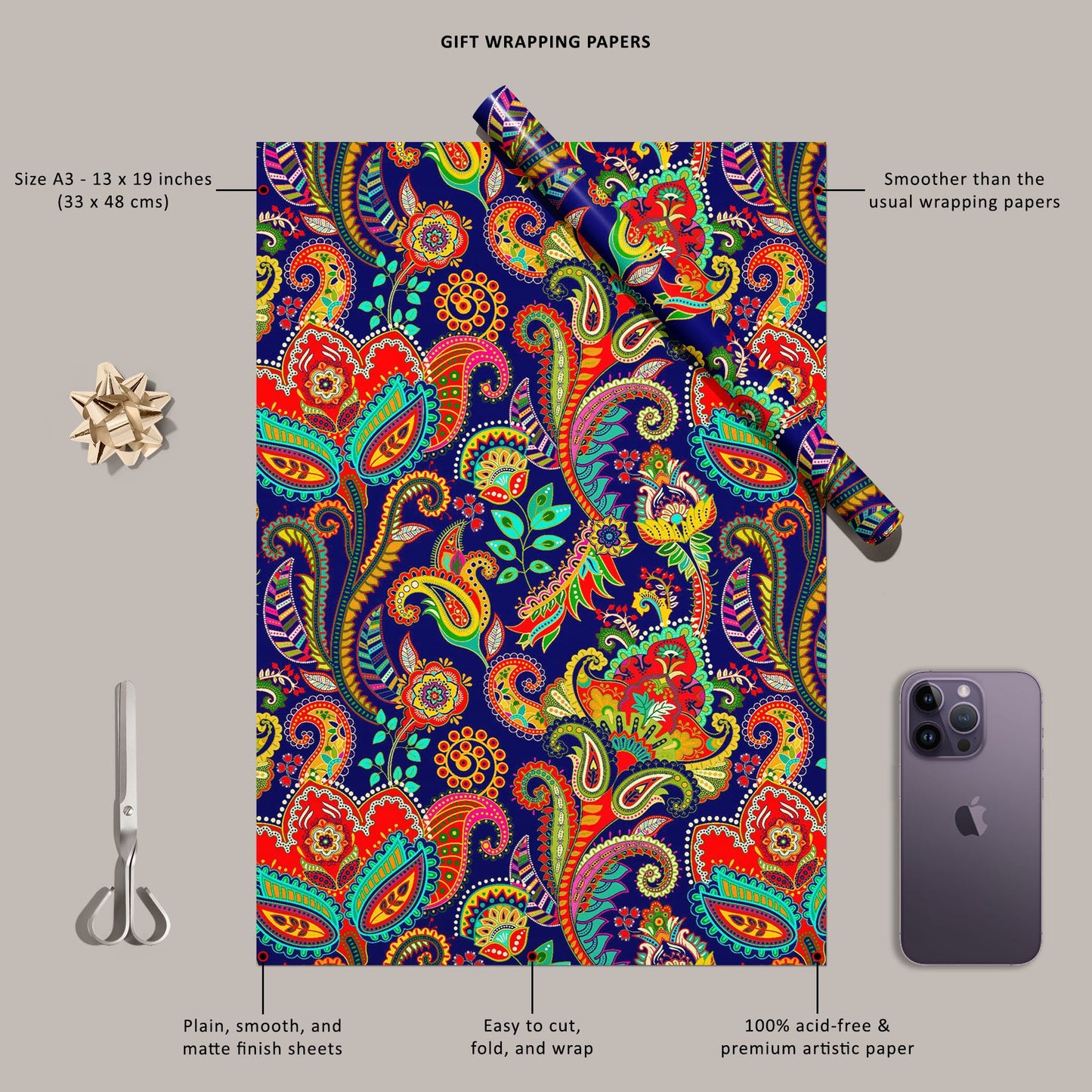 Indian Floral Paisley Pattern Art & Craft Gift Wrapping Paper