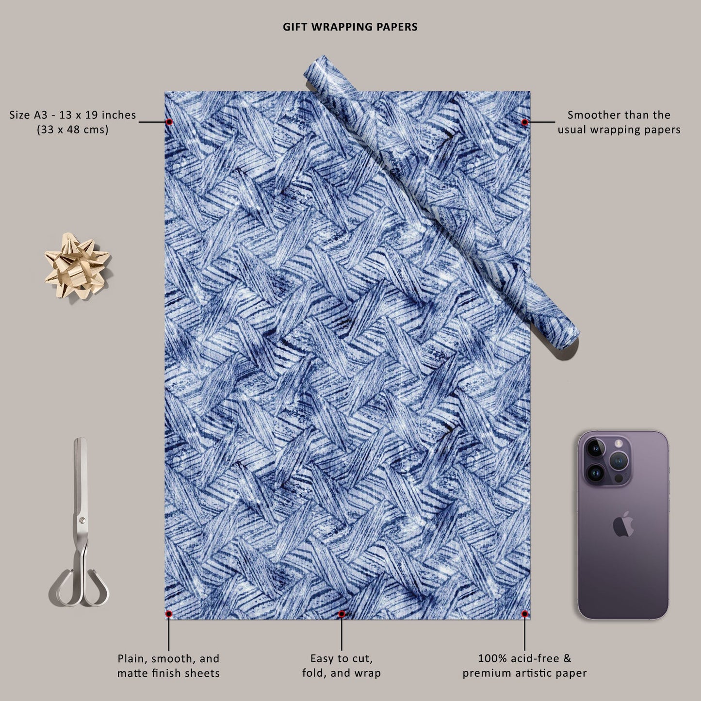 Abstract Indigo Dyed Stripes Art & Craft Gift Wrapping Paper