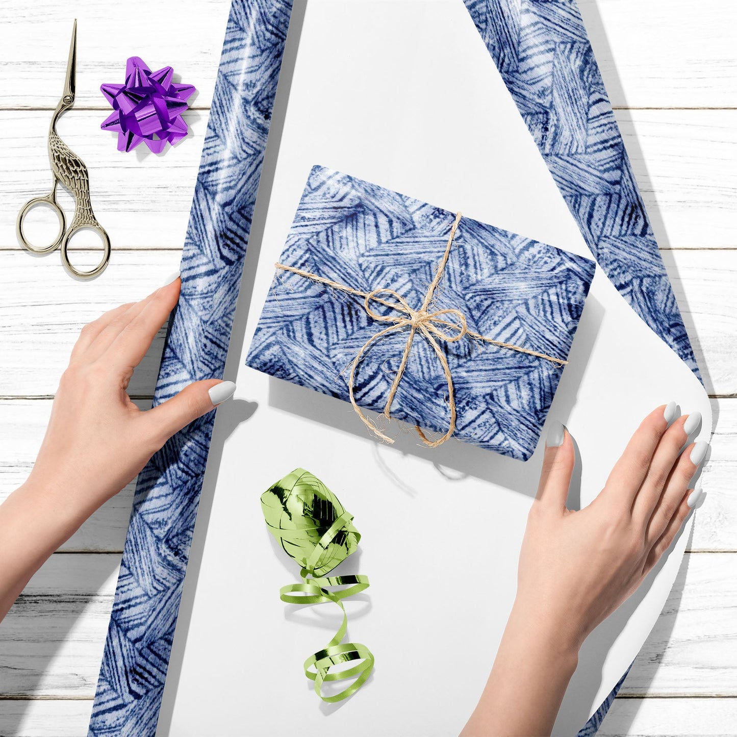 Abstract Indigo Dyed Stripes Art & Craft Gift Wrapping Paper