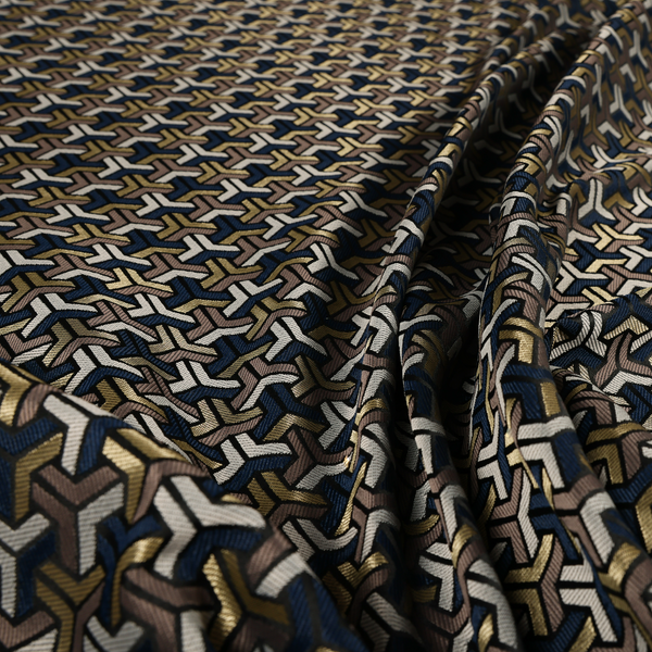 Oslo Geometric Pattern Blue Gold Black Toned Upholstery Fabric CTR-1256 - Made To Measure Curtains