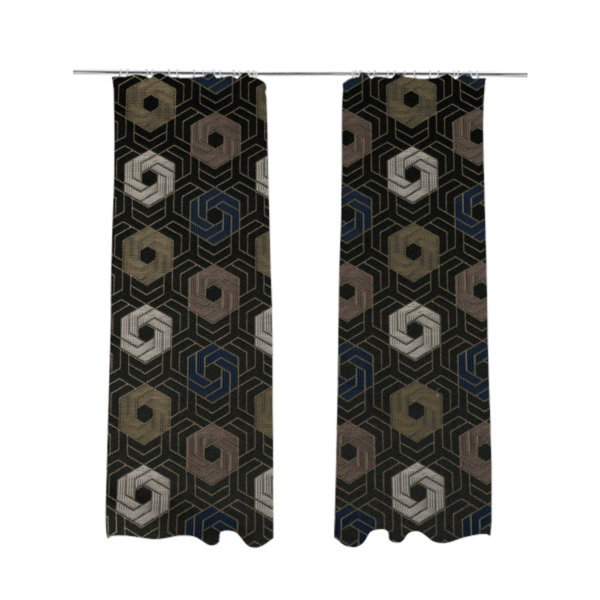 Oslo Geometric Pattern Blue Gold Black Toned Upholstery Fabric CTR-1259 - Made To Measure Curtains