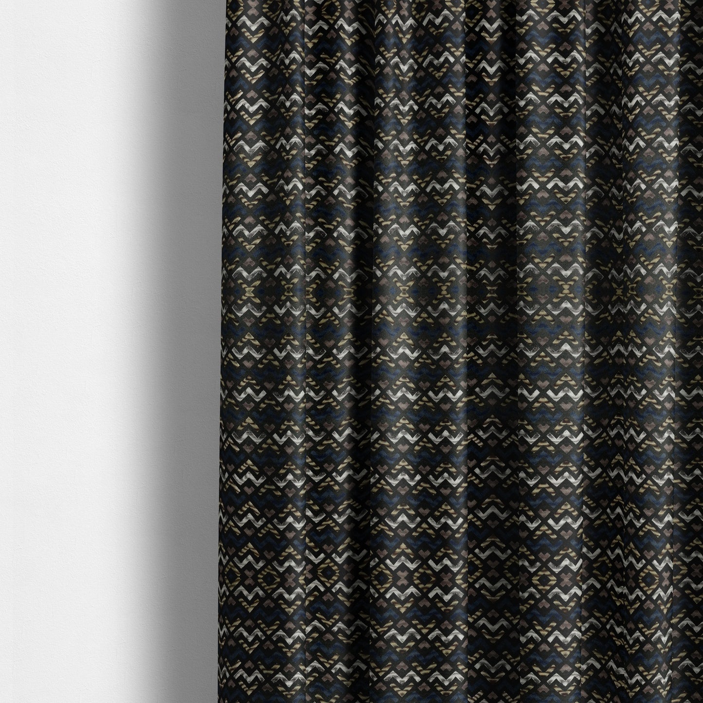 Oslo Geometric Pattern Blue Gold Black Toned Upholstery Fabric CTR-1260 - Made To Measure Curtains